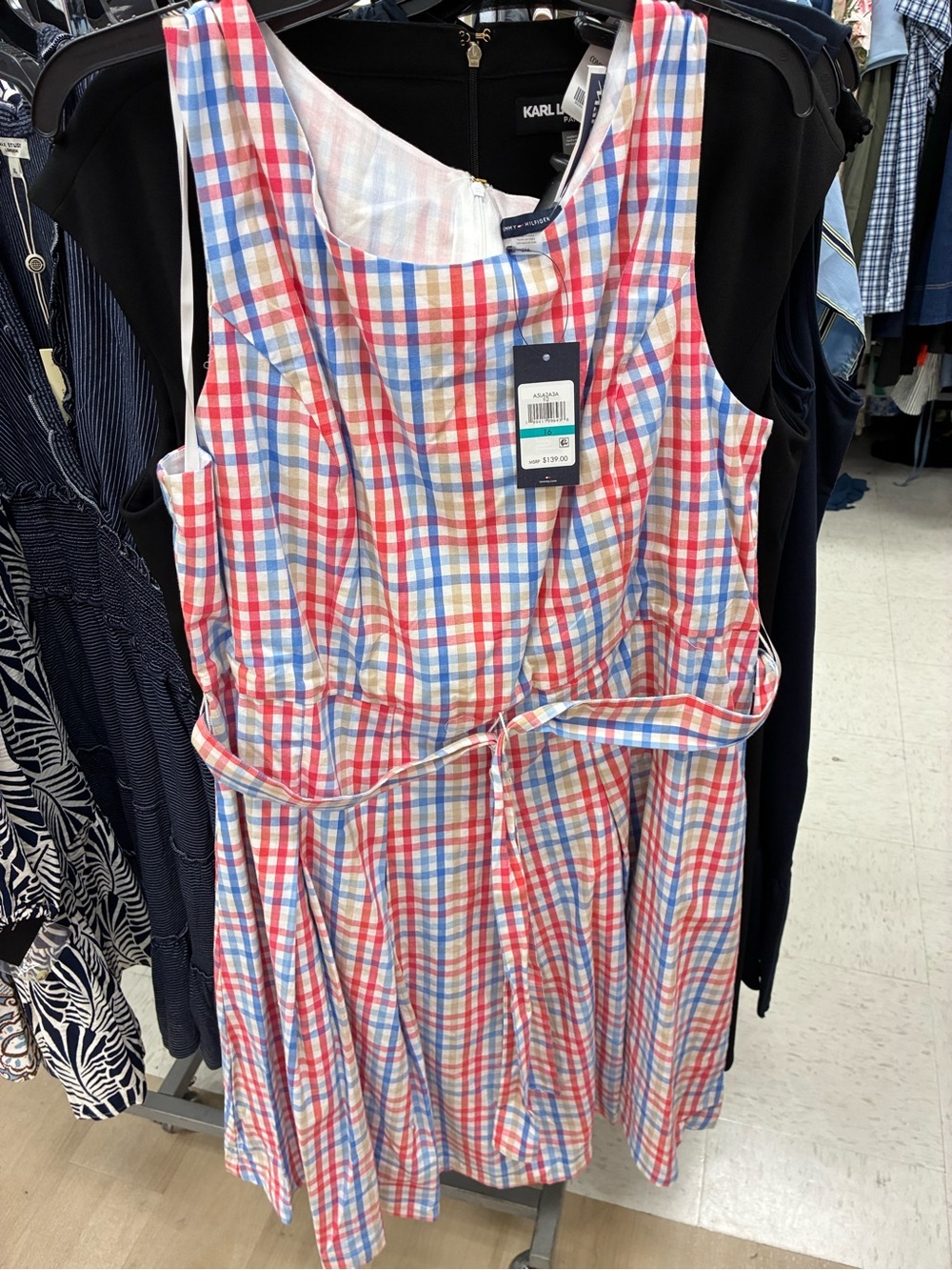 Tommy Hillfiger Sleeveless Plaid Fit-and-Flare Dress in Red, Blue & White